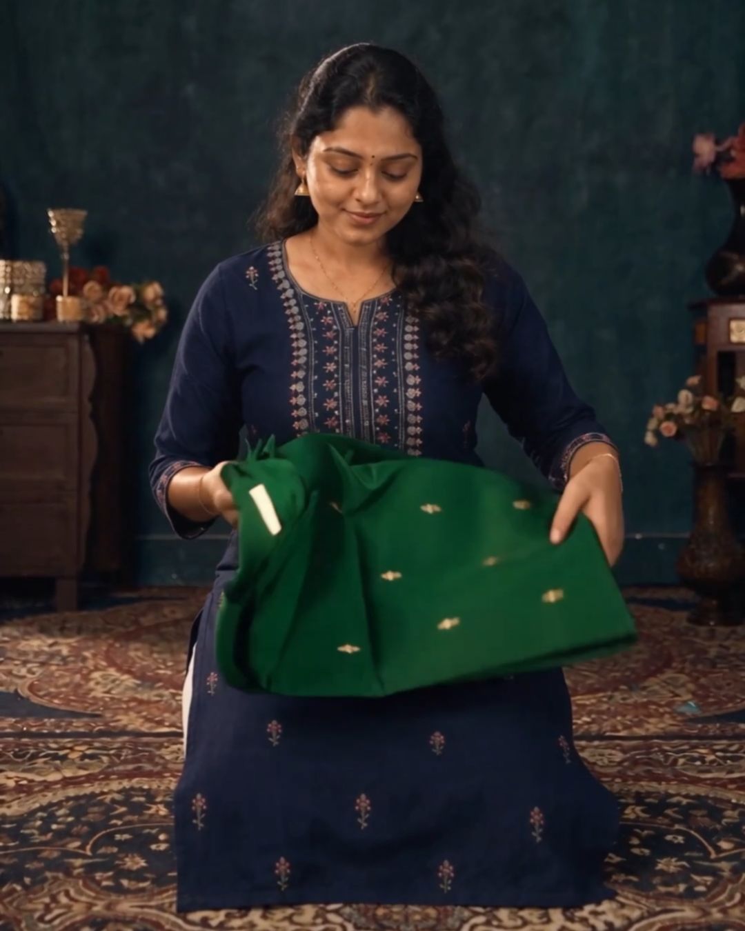 Emerald Green Raw Silk Saree