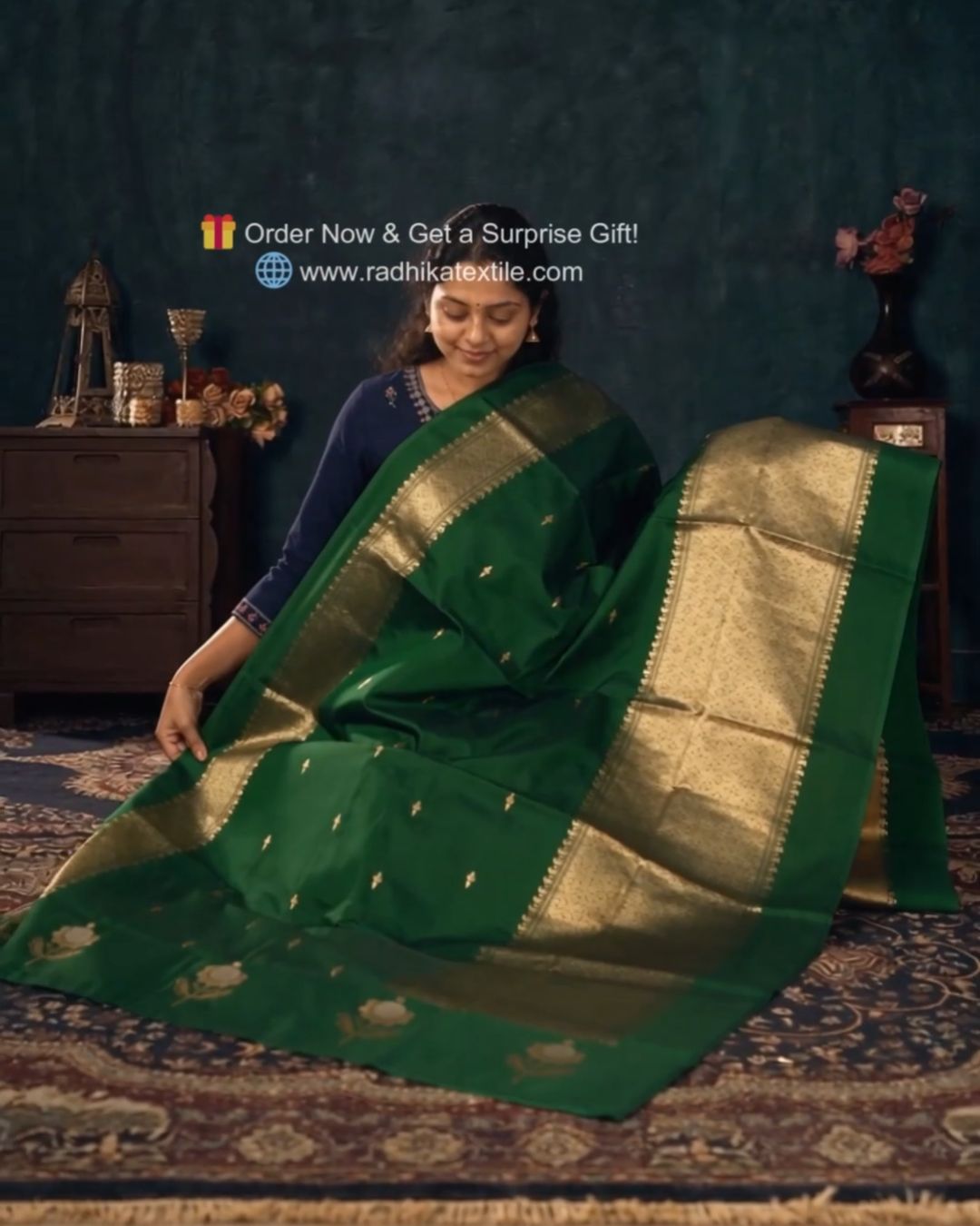 Emerald Green Raw Silk Saree