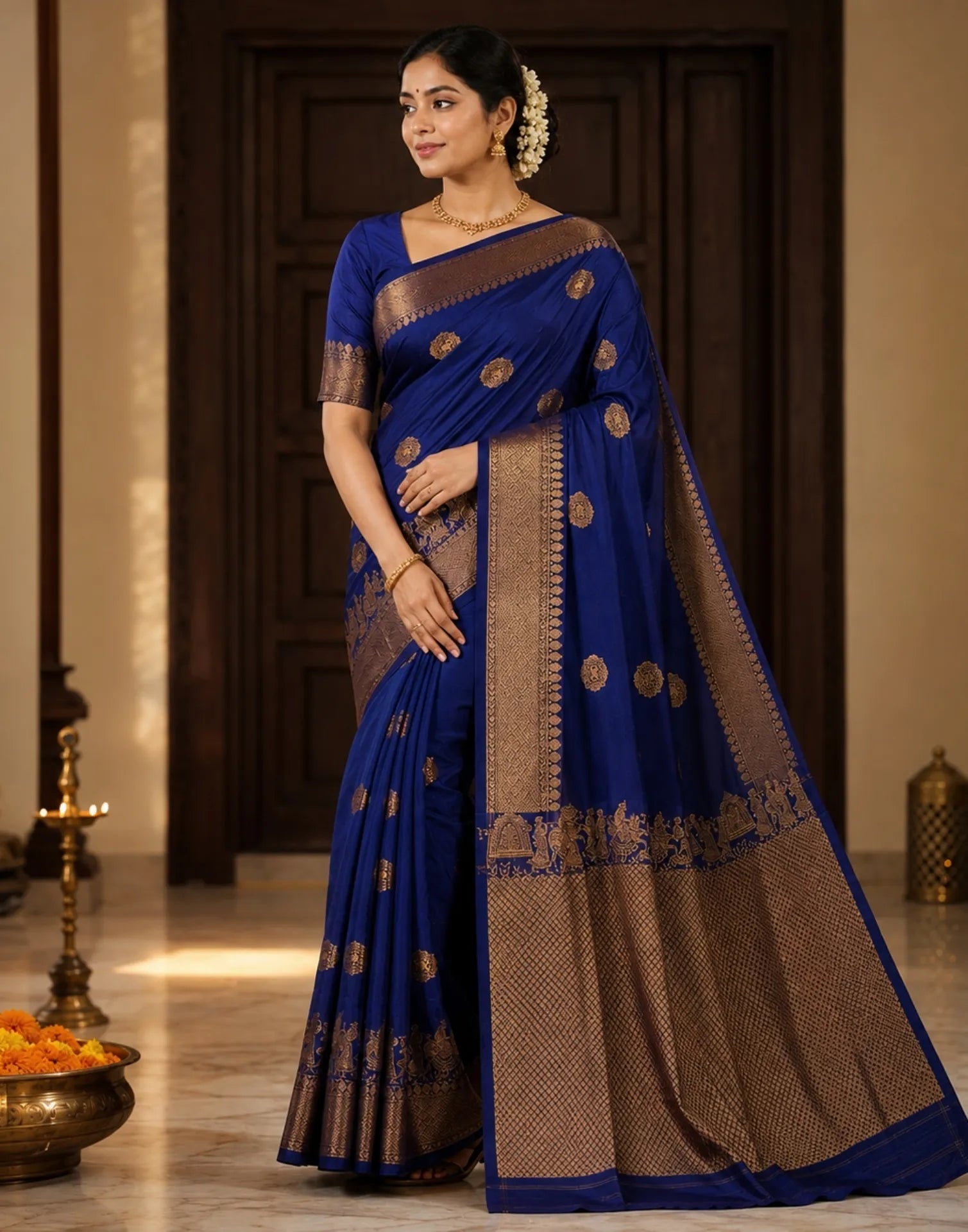 Imperial Blue Kanchipuram Saree
