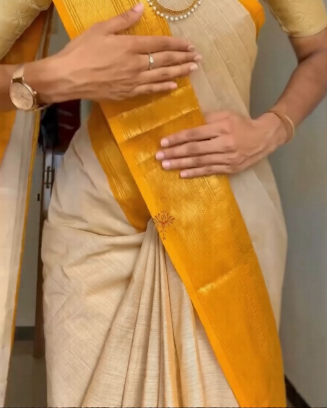 Ivory-Yellow Silk Saree