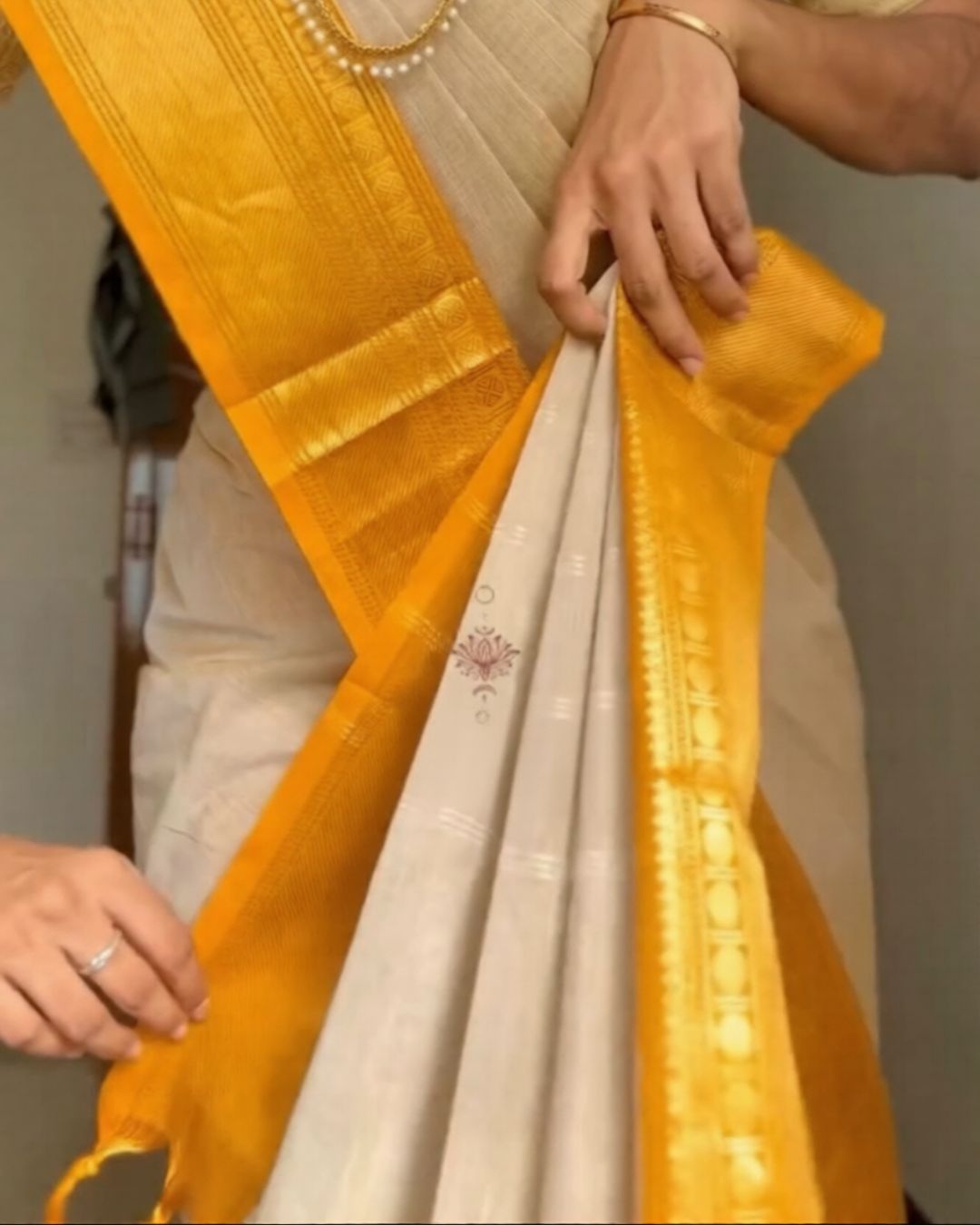 Ivory-Yellow Silk Saree