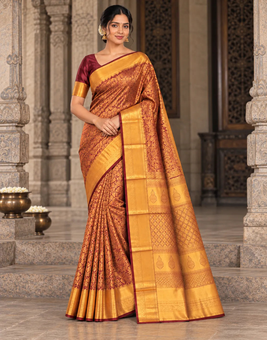 Maroon Brocade Silk Saree