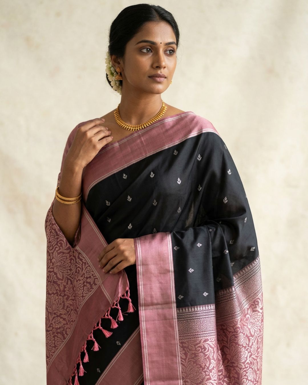 Onion-Black Silk saree