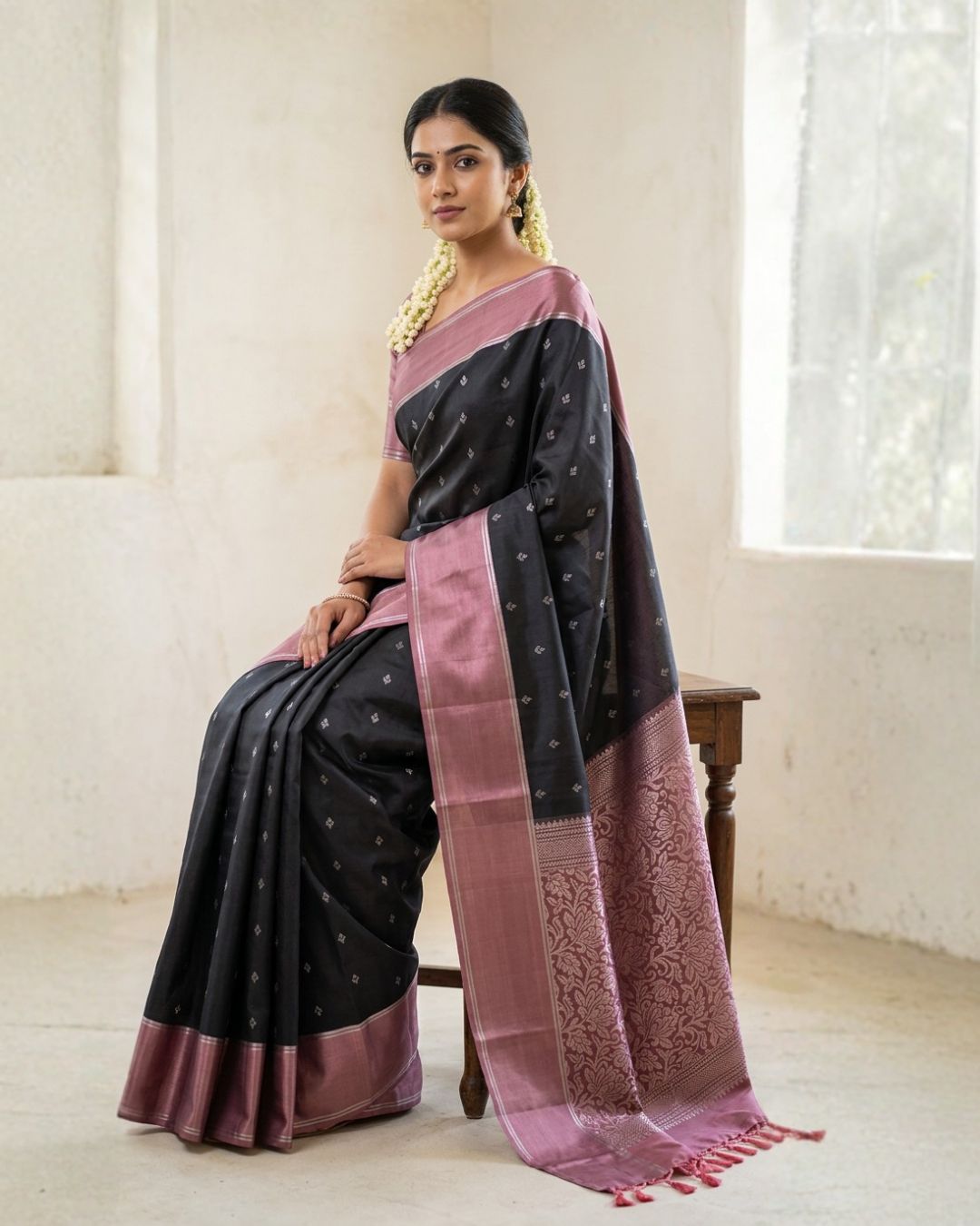 Onion-Black Silk saree