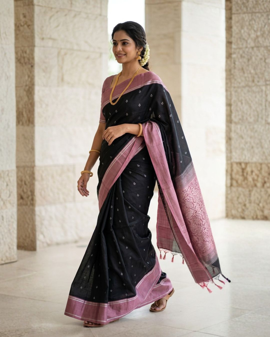 Onion-Black Silk saree
