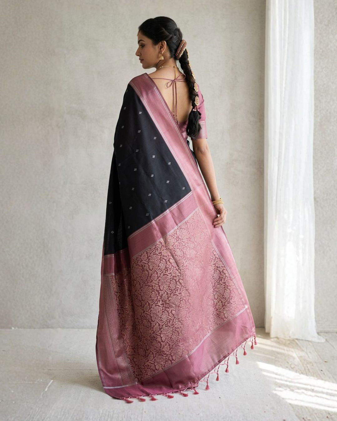 Onion-Black Silk saree