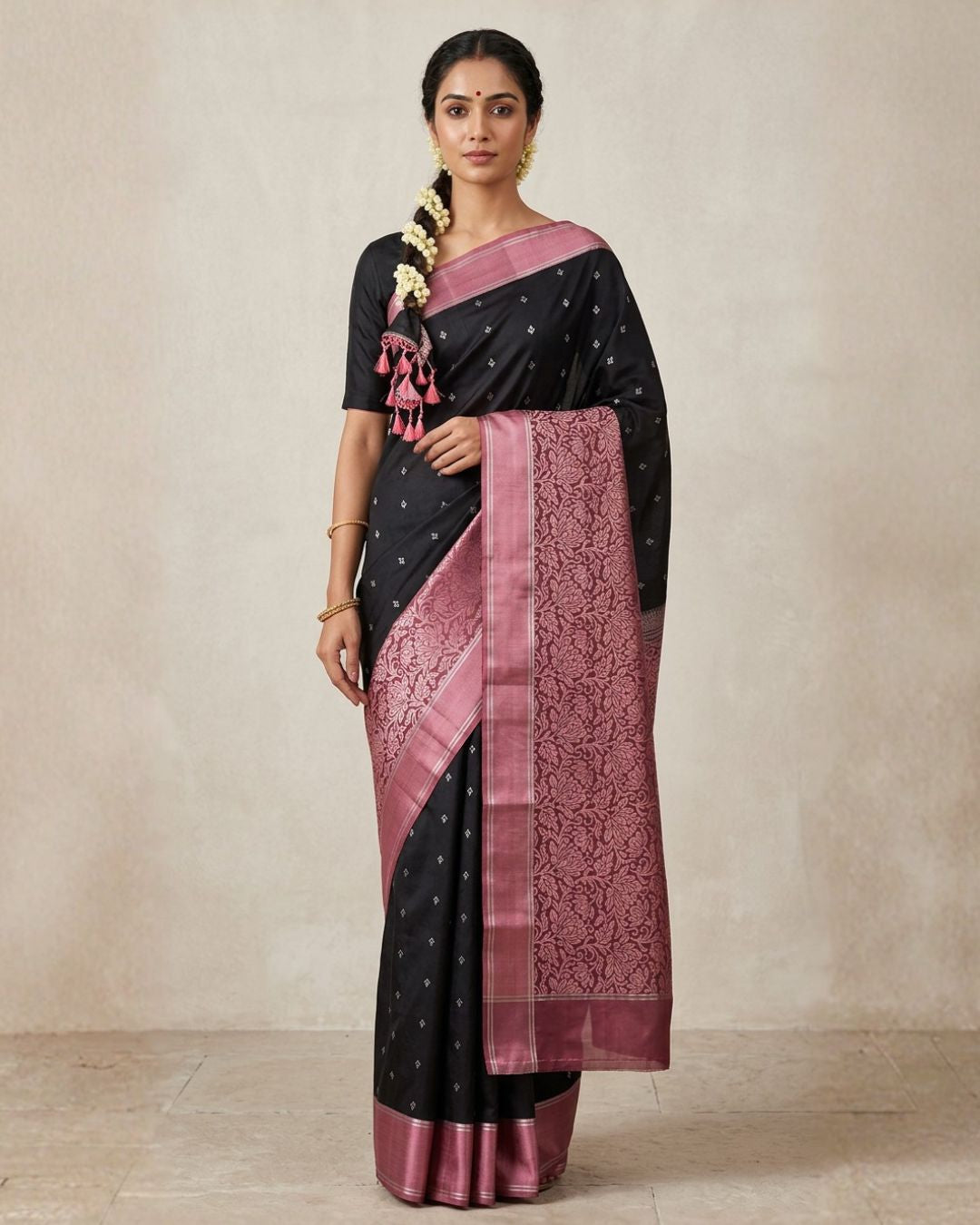 Onion-Black Silk saree