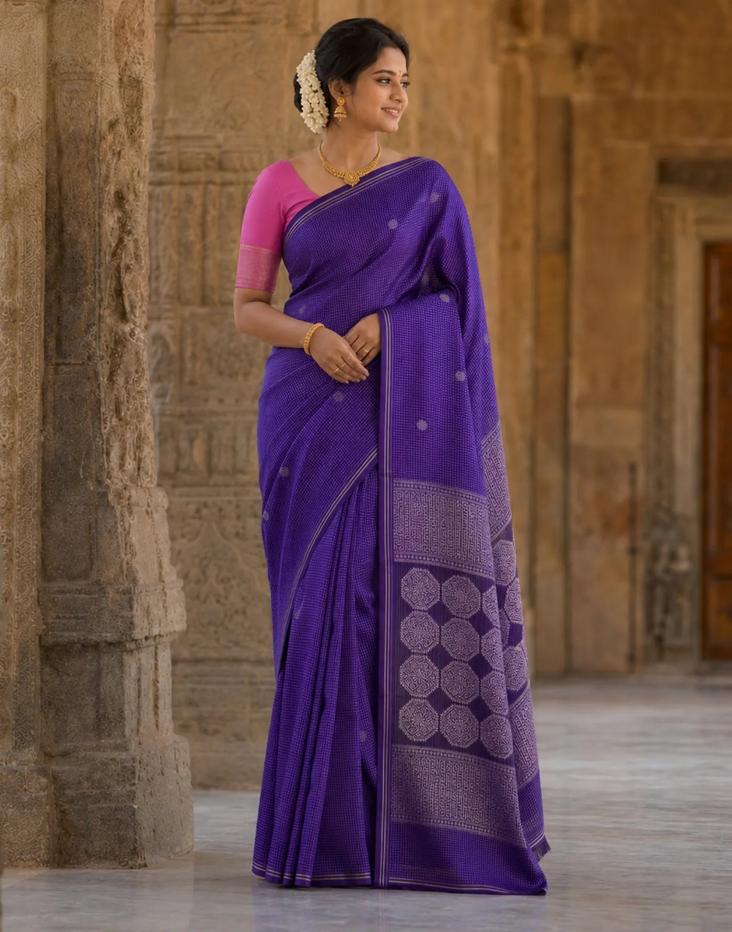 Purple Brocade Silk Saree