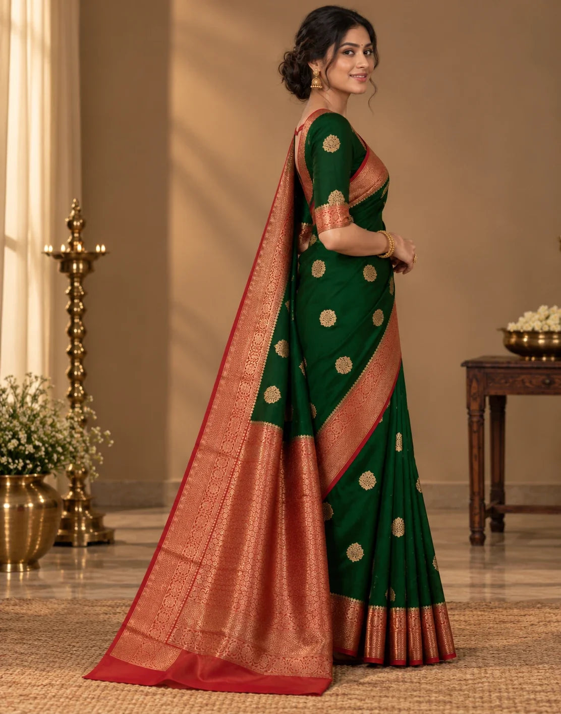 Ruby Green Silk Saree