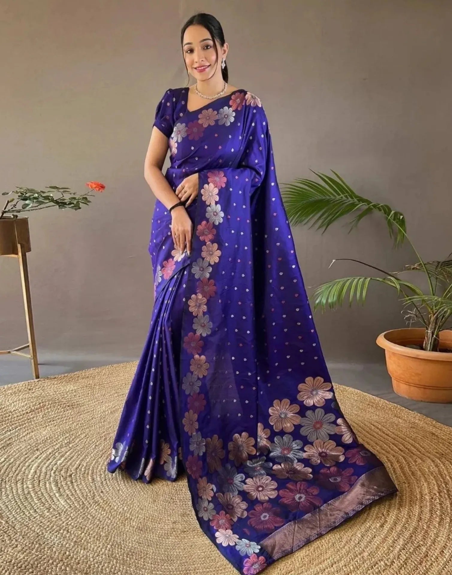 Stunning Soft Lichi Silk Saree With Rich Pallu & Jacquard Blouse