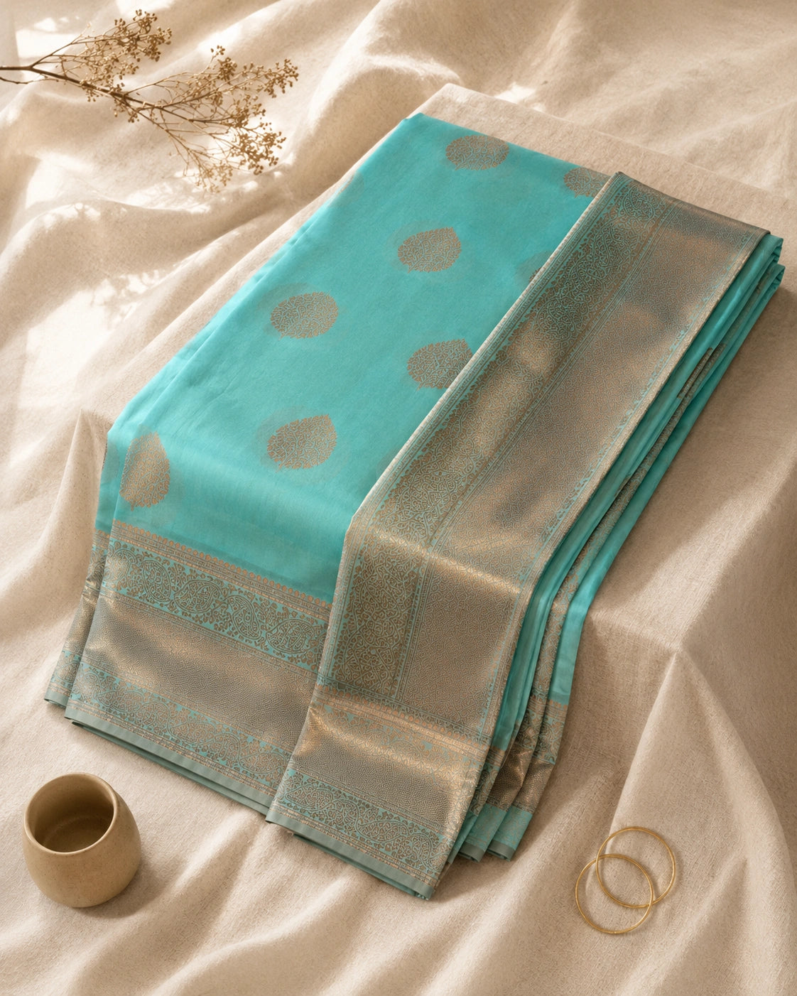 Aqua Bronze Silk Saree