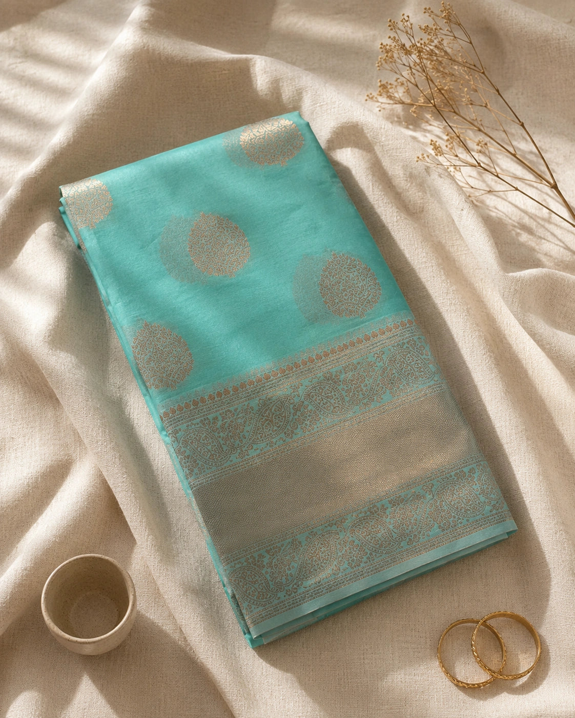 Aqua Bronze Silk Saree