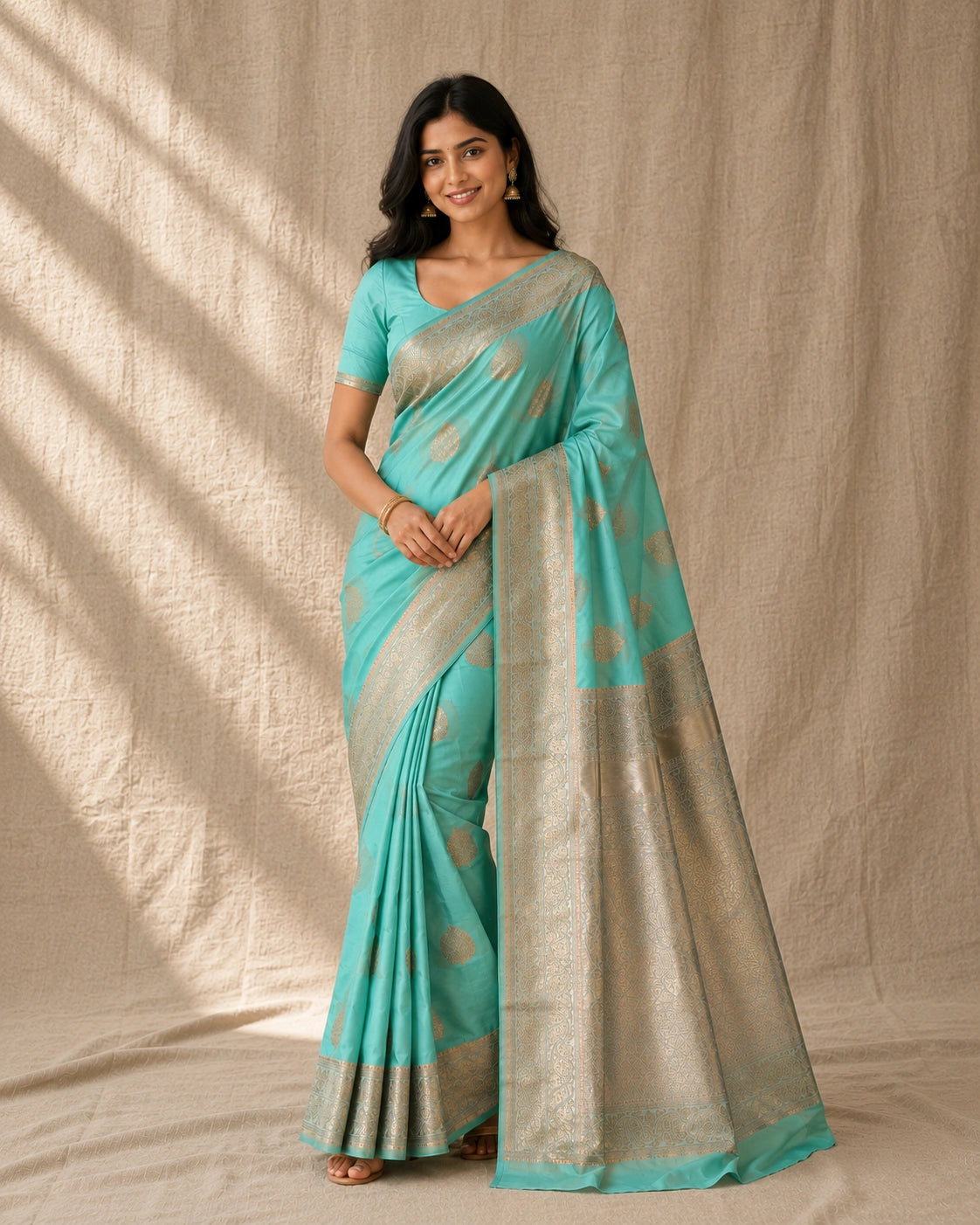 Aqua Bronze Silk Saree