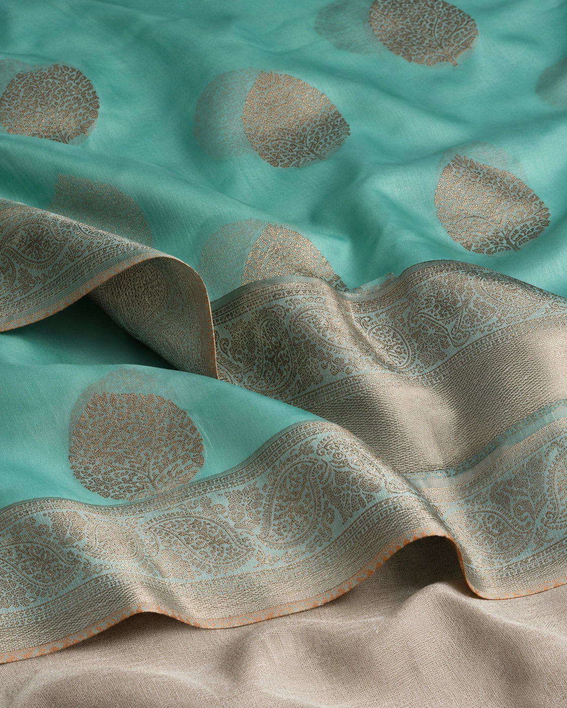 Aqua Bronze Silk Saree