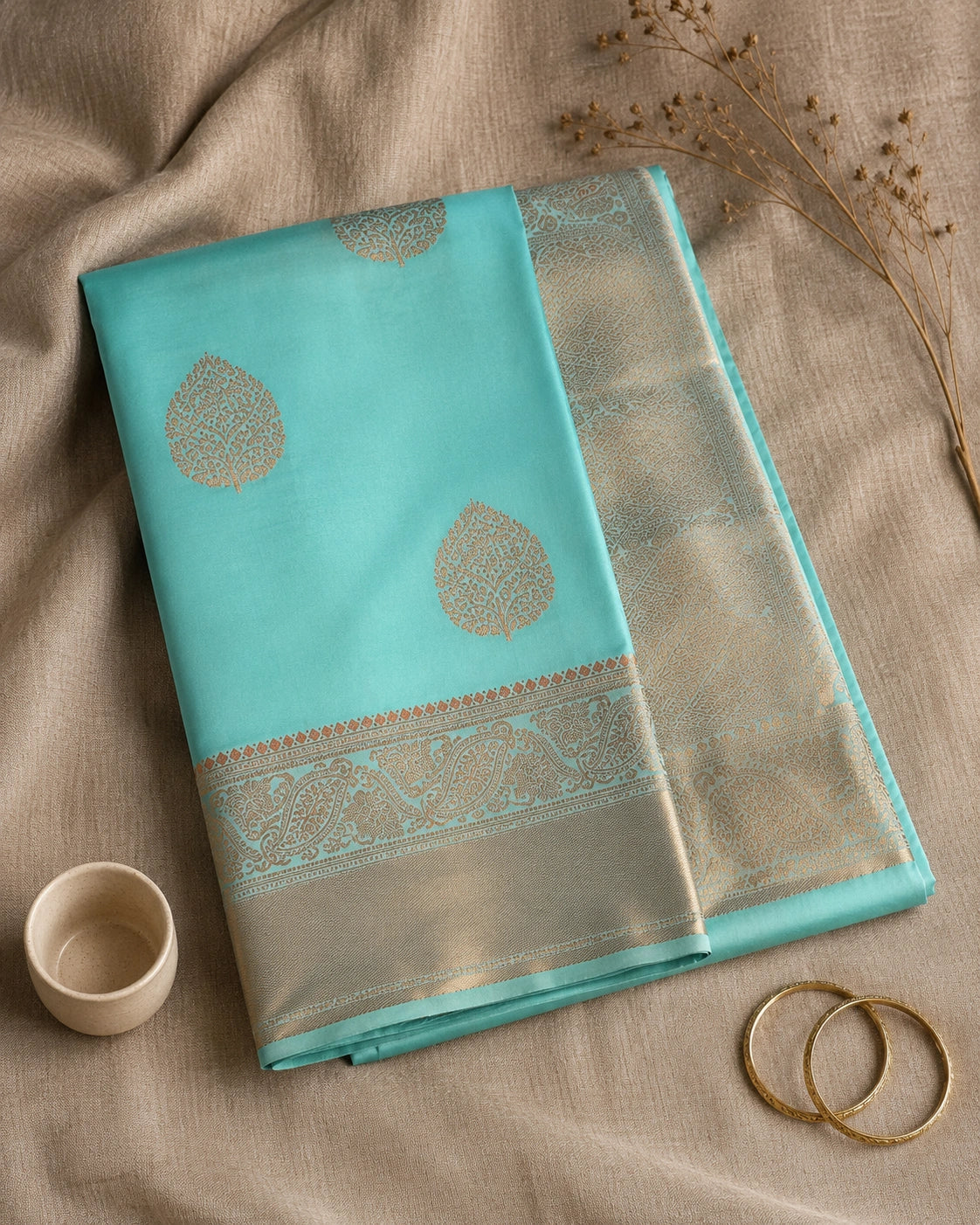 Aqua Bronze Silk Saree