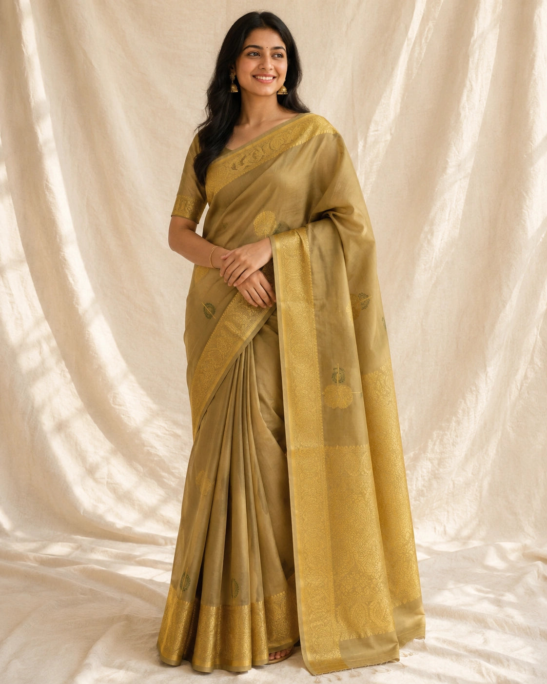 Beige-Gold Silk Saree