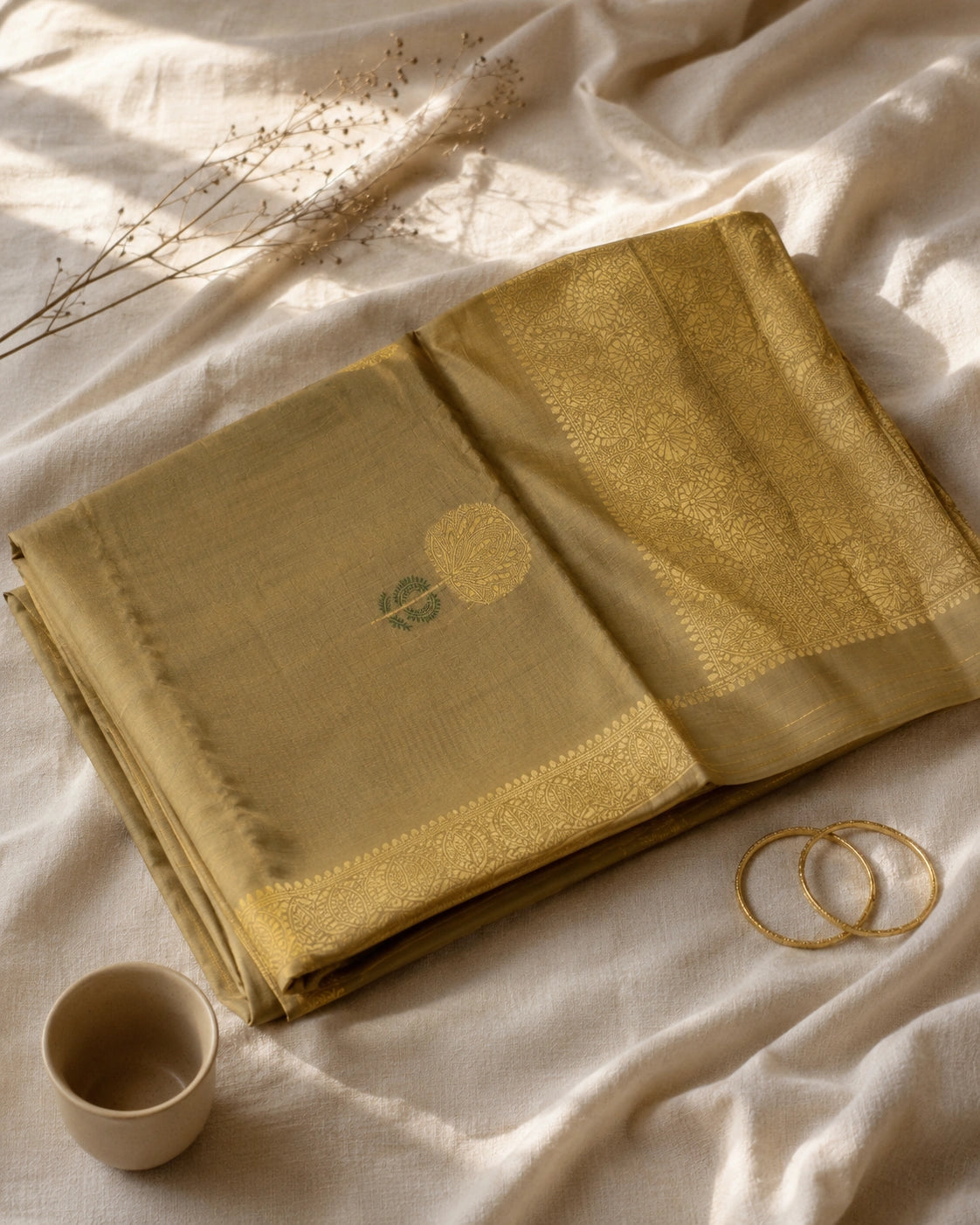 Beige-Gold Silk Saree