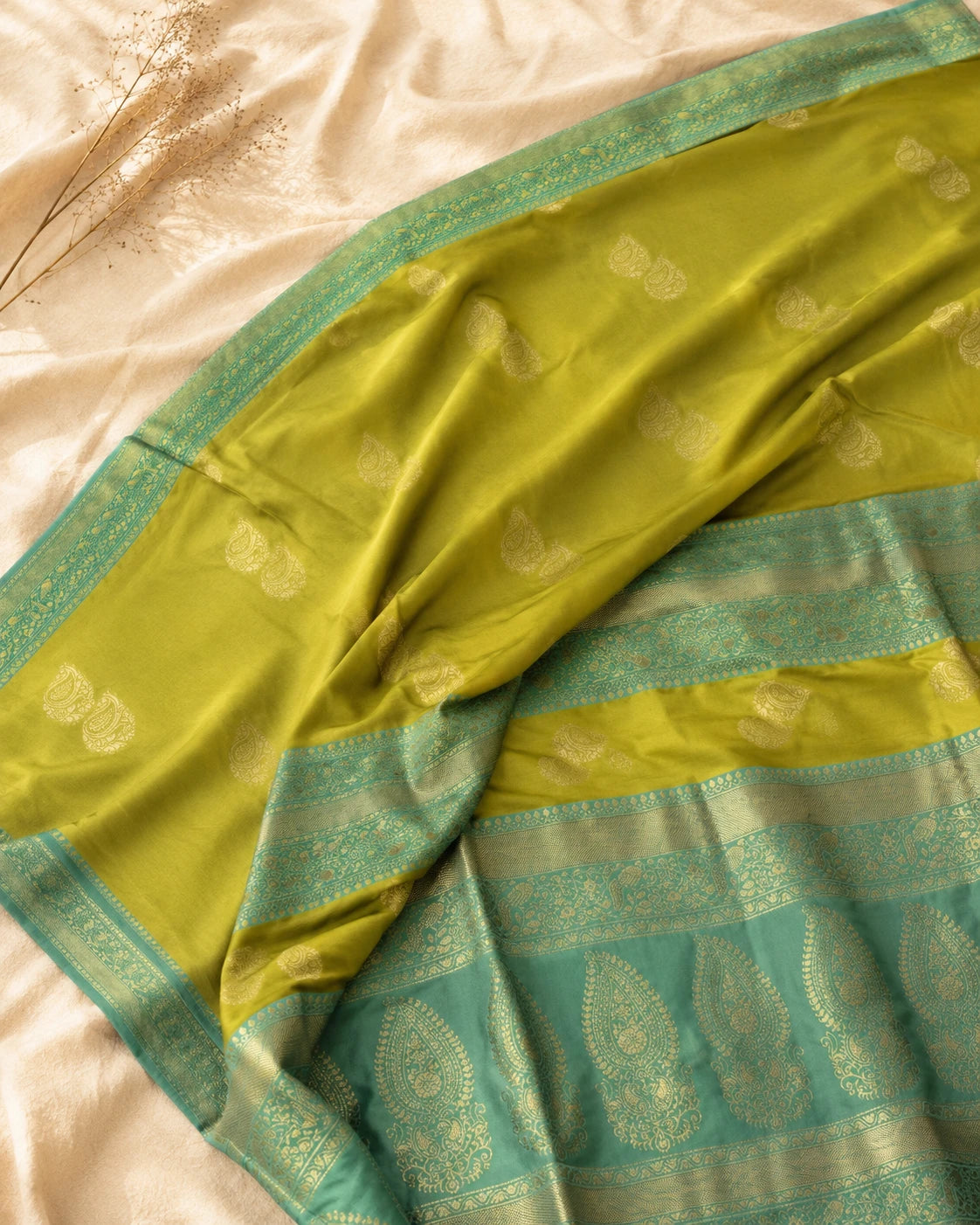 Lime Green Lichi Silk Saree