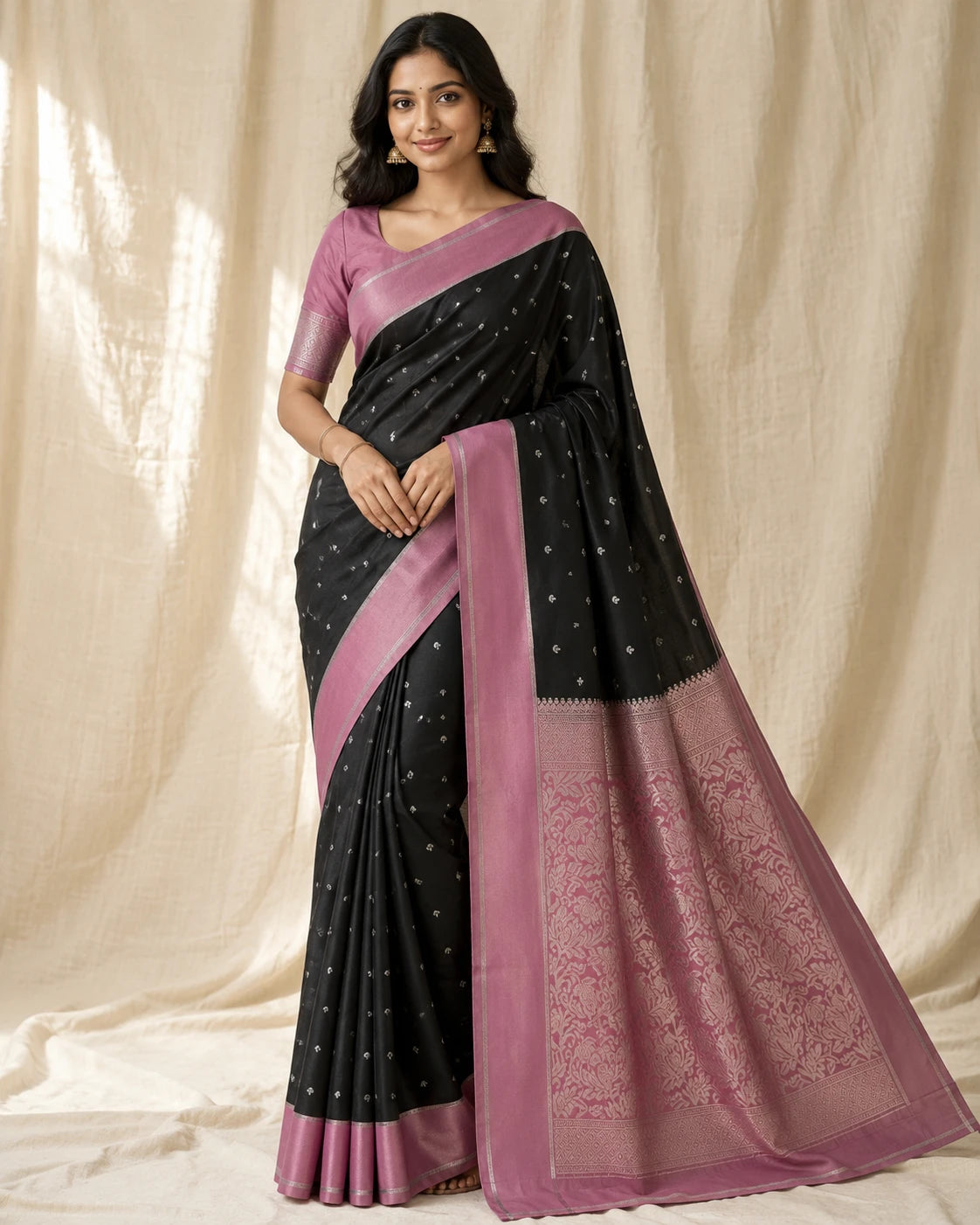 Onion-Black Silk saree