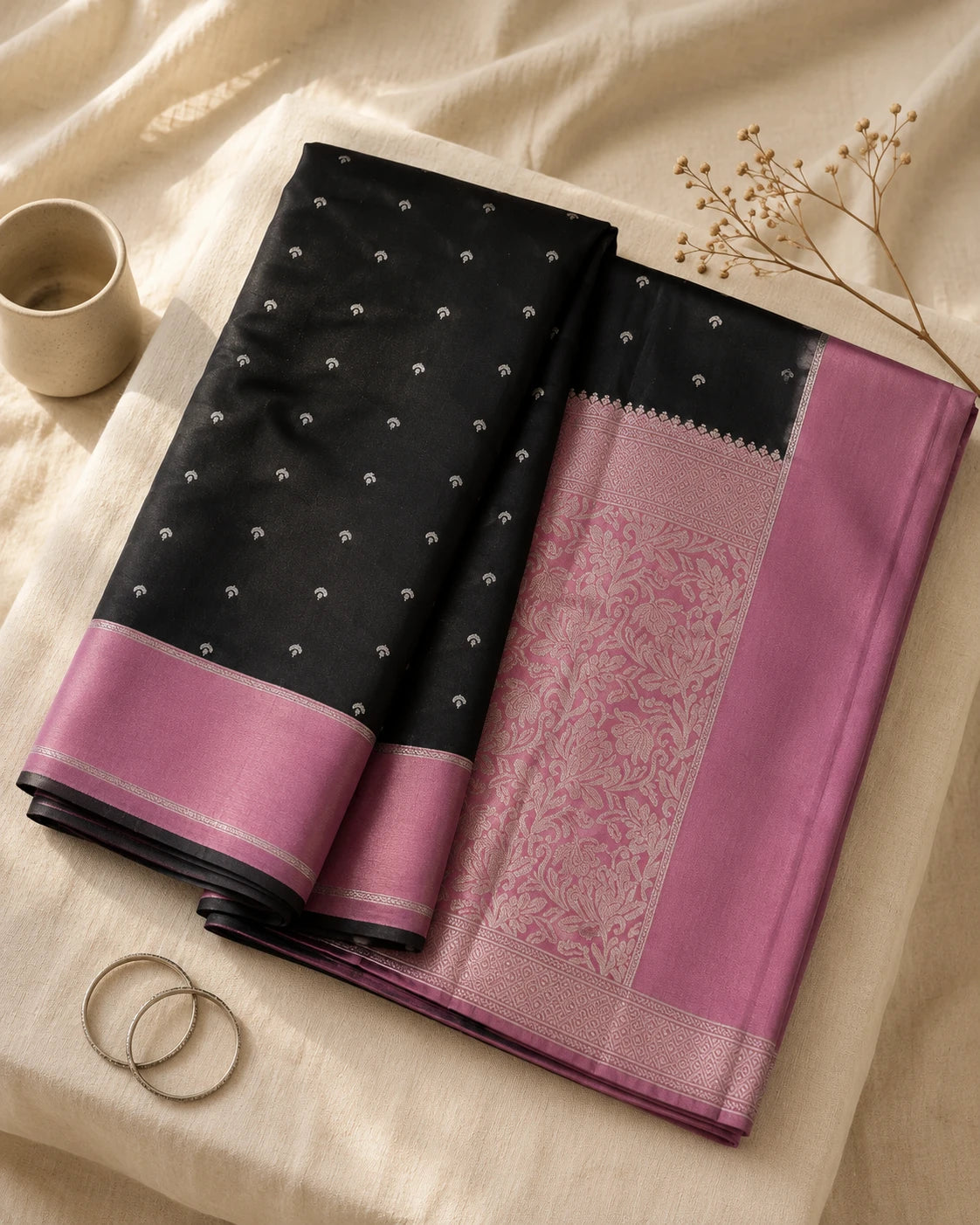 Onion-Black Silk saree
