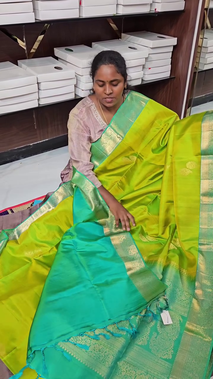 Lime Green Lichi Silk Saree