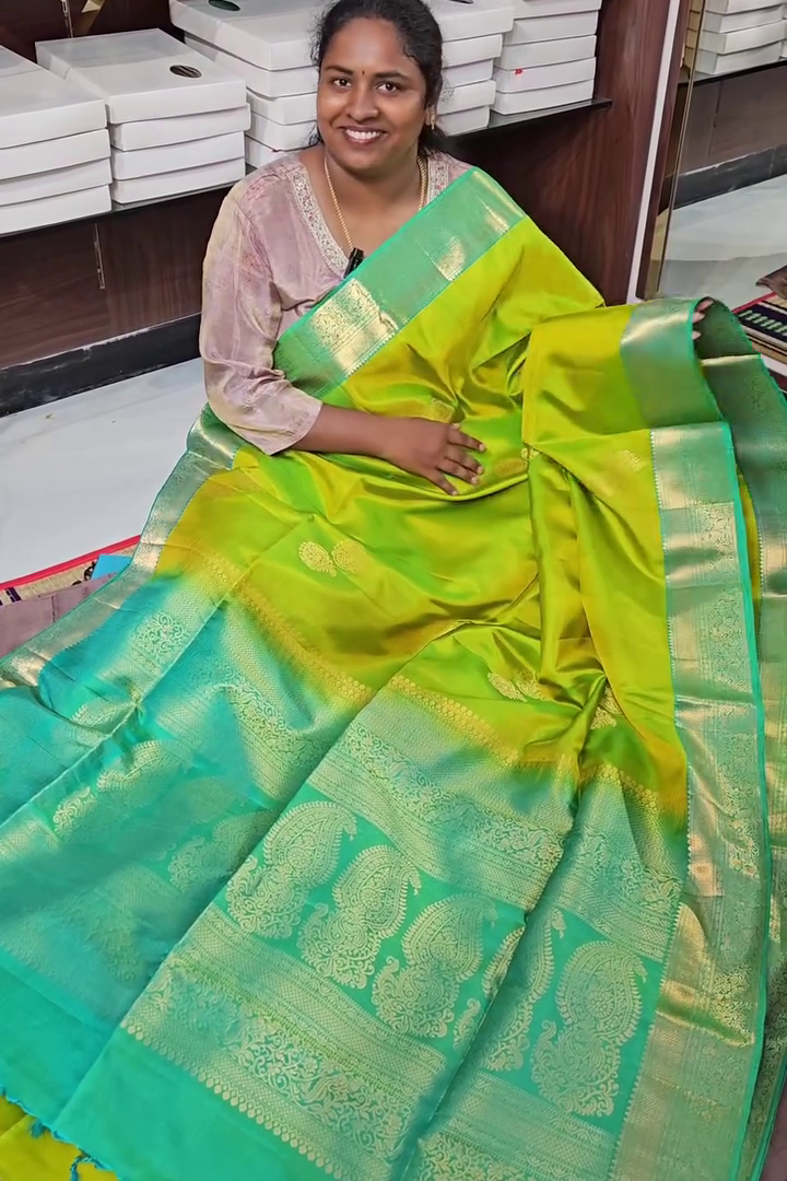 Lime Green Lichi Silk Saree